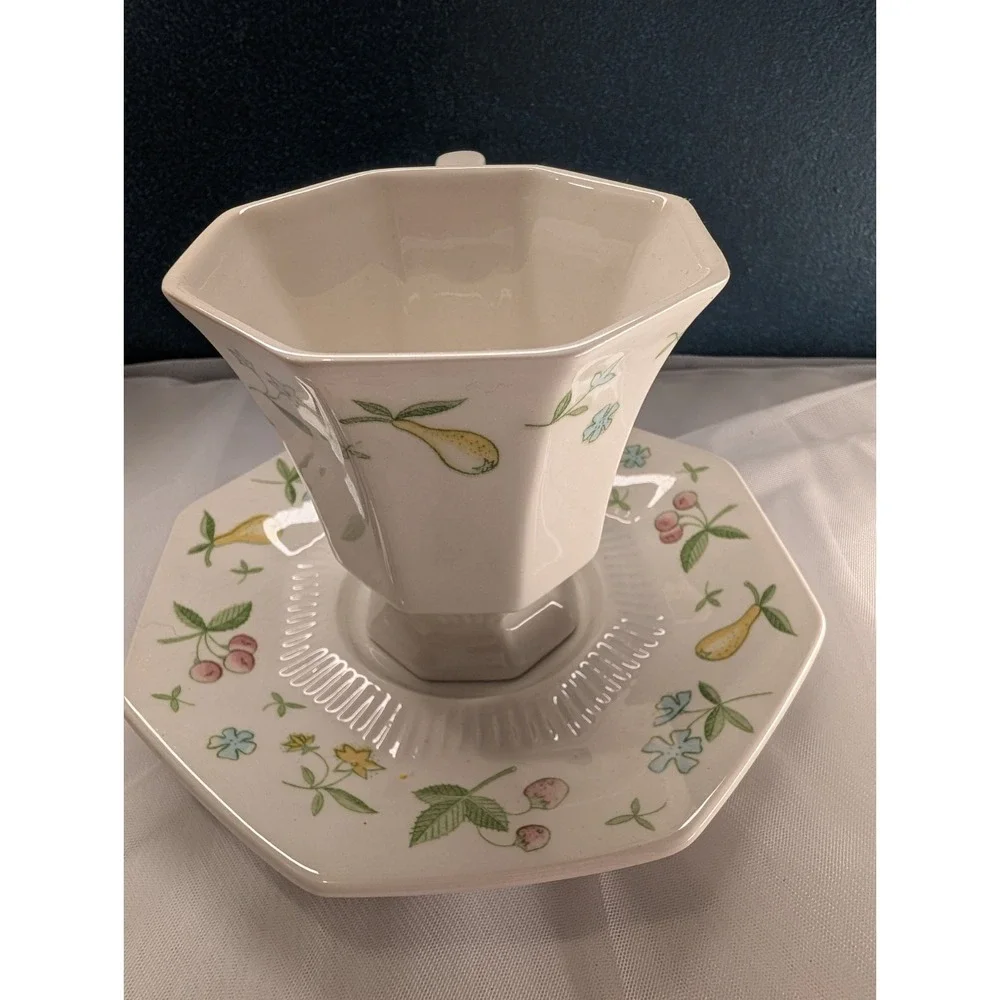MCM Independence Interpace Japan Footed Teacup & Saucer | Mixed Fruit Floral